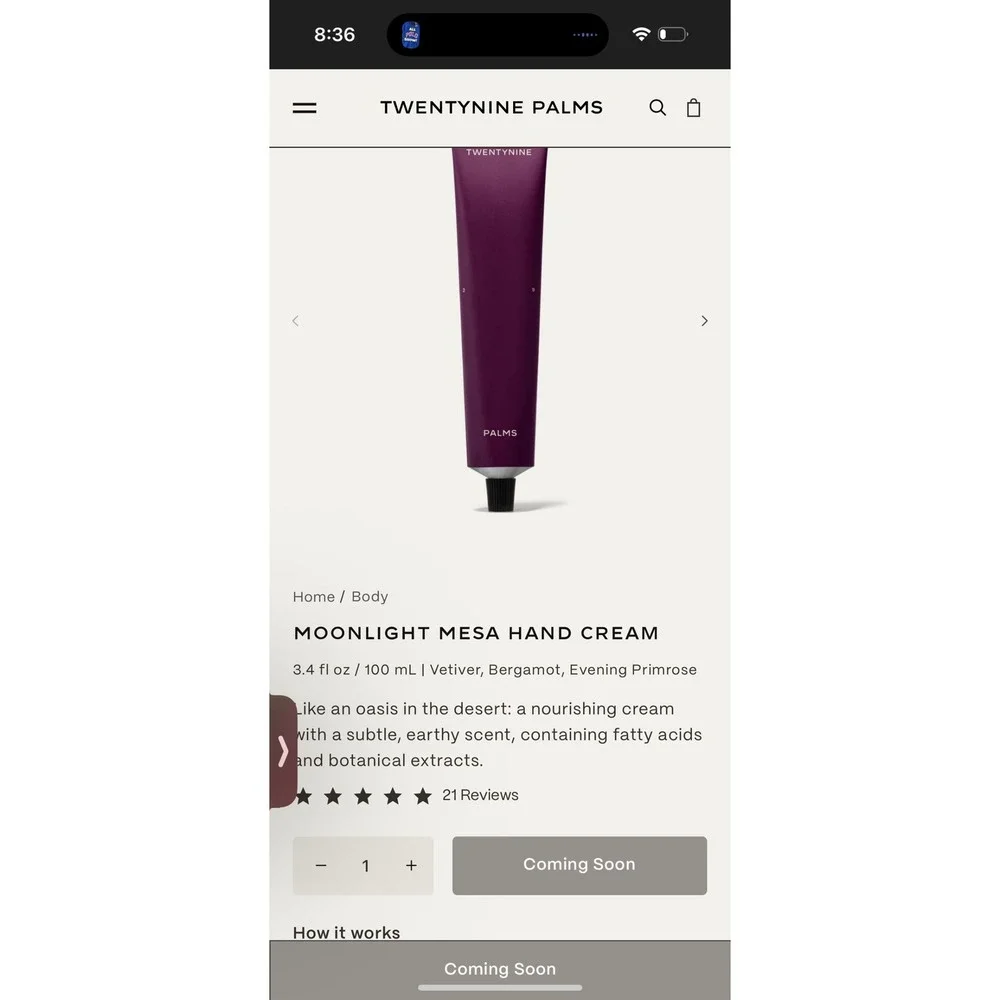Twentynine Palms Moonlight Mesa‎ Hand Cream. New in box 100 ml